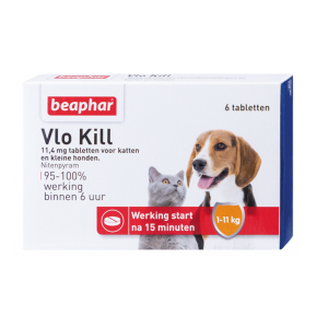 Beaphar vlokill+ kat en hond tot 11kg 6 tabletten