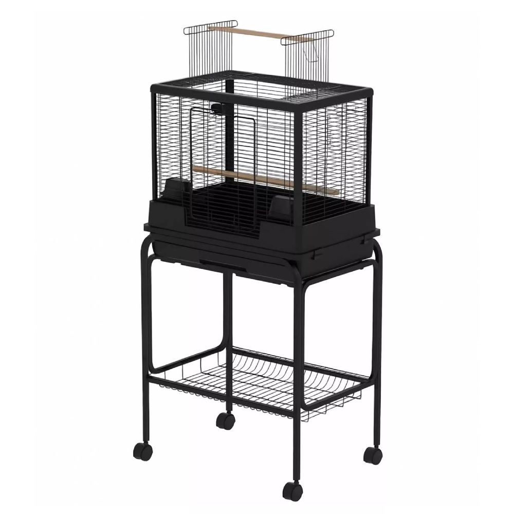 Vogelkooi Ceasar M Zwart met Standaard 68x45x136cm